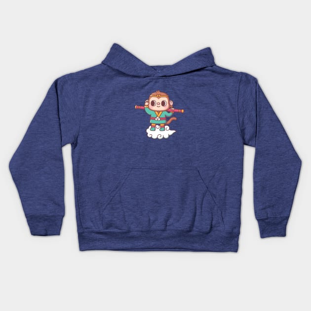 Cute Monkey Sun Wukong On Flying Cloud Kids Hoodie by rustydoodle